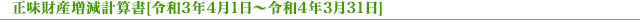 正味財産増減計算書[令和3年4月1日～令和4年3月31日]